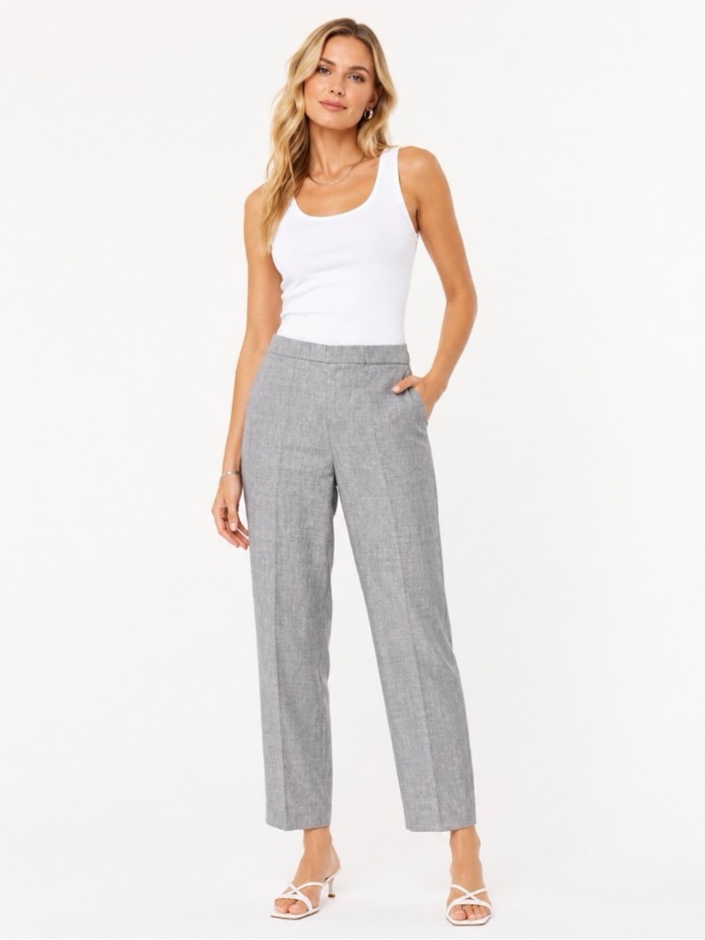 Theory Linen Blend Gray Slim Fit Cropped Capri Trouser Pants 2 - Picture 6 of 6